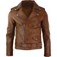 TruClothing Men's Cowhide Motorcycle Cross Zip Biker Jacket in Light Tan | Size: 5XL