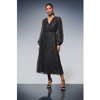 Wallis Women's Metallic Spot Midi Dress in Black | Size: 12