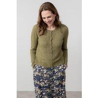 Lily & Me Women's Layla Scalloped Neck Blended yarn Pointelle Knit Cardigan in Green | Size: 14