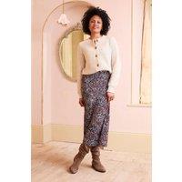 Lily & Me Women's Lauren Floral print Jersey Midi Skirt with Elasticated back waist in Chocolate | Size: 10