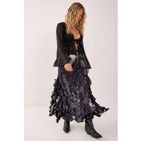 NastyGal Women's Floral Devore Ruffle Maxi Skirt in Black | Size: 6