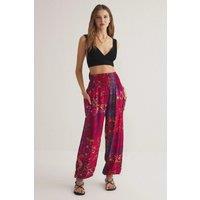HOXTON GAL Women's Printed Harem Style Woven Trousers With Elasticated Hem in Red | Size: 6