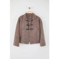 HOXTON GAL Women's Coat-Style Textured Knit Cardigan Toggle Fastening in Light Brown | Size: Small