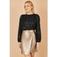 Yumi Women's Black Hanging Sequin Long Sleeve Top | Size: 12