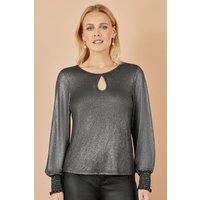 Yumi Women's Black Metallic Bow Back Top | Size: 12