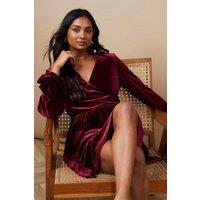 Oasis Women's Occasion Velvet Ruffle Hem Mini Dress in Wine | Size: 8