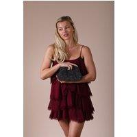 SVNX Women's Crystal Pouch Clutch Bag in Black