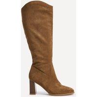 Linzi Women's Rodeo Tan Faux Suede Western Long Block Heeled Boot | Size: 5-Standard Fit