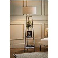 ValueLights Hiru Grey 3 Tier Wooden Shelf Floor Lamp with Large Drum Shade in Light Grey