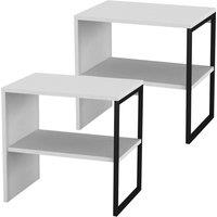 EONLION 2x 40cm Bedside Tables, Wood & Steel Open Shelf Nightstands in White | Size: 2x 40 cm