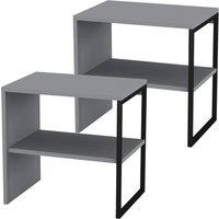 EONLION 2x 40cm Bedside Tables, Wood & Steel Open Shelf Nightstands in Grey | Size: 2x 40 cm