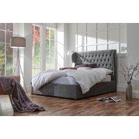GFW Winged Headboard Ottoman Storage Bed in Dark Grey | Size: Double