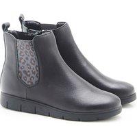 Damart Stylish Black Leather Boots with Leopard Print Elastic Insert | Size: 6