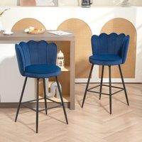 HOMCOM Set of 2 Barstools with Petal Backrest for Kitchen Island in Dark Blue