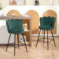 HOMCOM Set of 2 Barstools with Petal Backrest for Kitchen Island in Dark Green