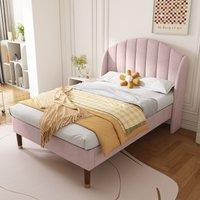 Matteo Velvety Upholstered Single Bed with Slatted Frame Headboard in Pink