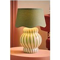 ValueLights Taffy Stripe Green Glass Table Lamp with Sage Scalloped Shade & Bulb in Pale Green
