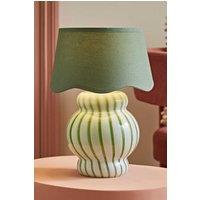 ValueLights Taffy Stripe Green Glass Table Lamp with Sage Scalloped Lamp Shade in Pale Green