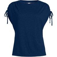Lands' End Women's Petite Linen Blend Ruched Sleeve Top in Navy | Size: 16-18
