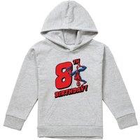 Marvel Spiderman Birthday 8 Youth Kids Pull-Over Hoodie, Athletic Heather in Grey | Size: 12-13 Years