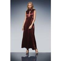Oasis Women's Lace Insert Sleeveless High Neck Midi Dress in Chocolate | Size: 16