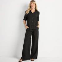 Lands' End Women's Wide Leg Pull-on Crinkle Trousers in Black | Size: 10R