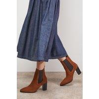 Oasis Women's Moss Suede Chelsea High Block Heel Ankle Boots in Tan | Size: 6