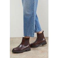 Oasis Women's Lola Leather Chunky Chelsea Boots in Brown | Size: 4