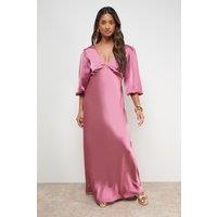 Oasis Women's Satin V Neck Balloon Sleeve Bias Midi Dress in Rose | Size: 14