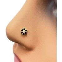 Raina Jewels Women's 22ct Yellow Gold Floral Black Cubic Zirconia Stone Nose Pin/Stud 5mm Width
