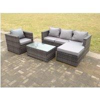 Fimous Rattan Sofa Set Outdoor Garden Furniture With Single Arm Chair & Rectangular Coffee Table With Big Footstool in Dark Grey