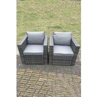 Fimous 2 PC Outdoor Rattan Arm Sofa Chair Garden Furniture With Seat & Back Cushion Dark Grey Mixed