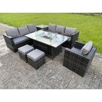Fimous Outdoor Rattan Garden Corner Furniture Gas Fire Pit Table Sets Gas Heater Lounge Chair in Dark Grey