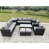 Fimous Outdoor Rattan Garden Furniture Lounge Sofa Set With Oblong Rectagular Coffee Table in Dark Grey
