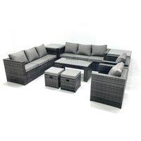 Fimous Rattan Garden Furniture Sofa Set with Coffee table Armchair 2 Side Tables 2 Small Footstools Dark Grey Mixed