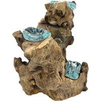 KDMD Molton Glass Triple Candle Holder on Wood in Brown