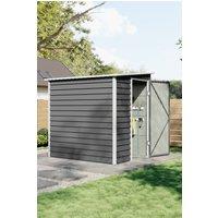 Living and Home 4x6 FT Outdoor Metal Shed Heavy-Duty Garden Storage Tool Shed with Waterproof Pent Roof, Lockable Door(Grey) in Grey