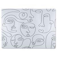 Benjamin Tate Design line drawing of faces Designer Glass Chopping Board in Natural