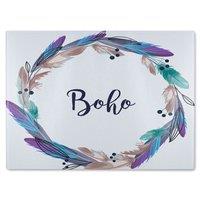 Benjamin Tate Design Boho Style Wreath Feathers Glass Chopping Board in Natural