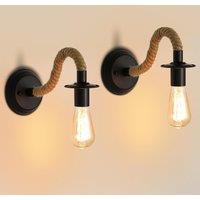 COMELY 2 Packs Wall Lamp, Industrial Wall Light, E27 Hemp Rope Retro Wall Lamp in Black