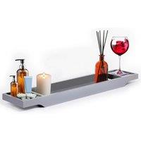 MANTRARAJ Bamboo Bath Caddy Tray Bridge Bath Tray Table Bathroom Shelf Organizer in Grey