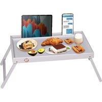 MANTRARAJ Bamboo Wooden Breakfast Serving Tray Bed Tray Table With Folding Legs in Grey | Size: 1 Pack