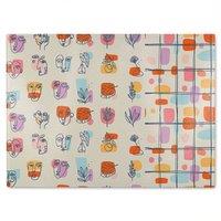 Benjamin Tate Design Leaves & Flowers, Abstract shapes Designer Glass Chopping Board in Natural