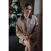 OUTTA BOX Women's Corduroy Collar Canvas Jacket in Beige | Size: Large