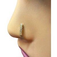 Raina Jewels Women's 22ct Yellow Gold & Cubic Zirconia J-Bar Nose Studs/Nose Pin/Nose Piercing, 10mm