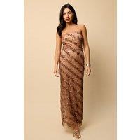 Little Mistress Women's Embellished Bandeau Maxi Dress in Tan | Size: 10