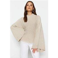 HOXTON GAL Women's Oversized Knit Sweater with Flared Sleeves in Stone | Size: Medium