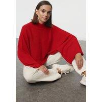 HOXTON GAL Women's Oversized Knit Sweater with Flared Sleeves in Red | Size: Small