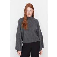 HOXTON GAL Women's Oversized Knit Sweater with Flared Sleeves in Dark Grey | Size: Medium