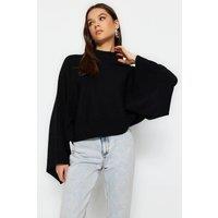 HOXTON GAL Women's Oversized Knit Sweater with Flared Sleeves in Black | Size: Small